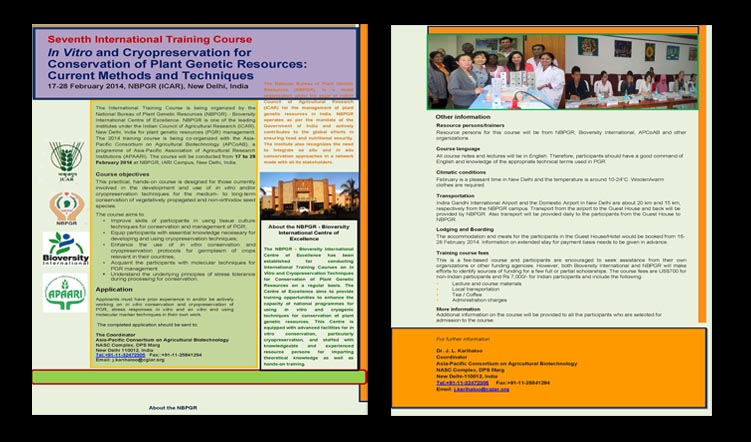 7th International Training Course on In Vitro and Cryopreservation for Conservation of Plant Genetic Resources: Current Methods and Techniques, 17-28 February 2014, New Delhi, India